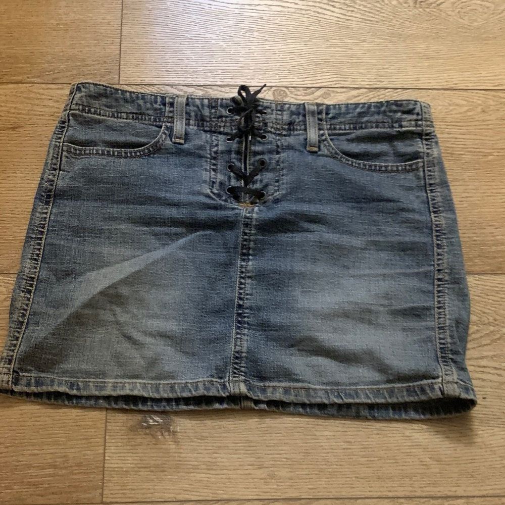 LEI Blue Lace-Up Denim Mini Skirt